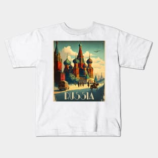 Saint Basil's Cathedral Russia Vintage Travel Art Poster Kids T-Shirt